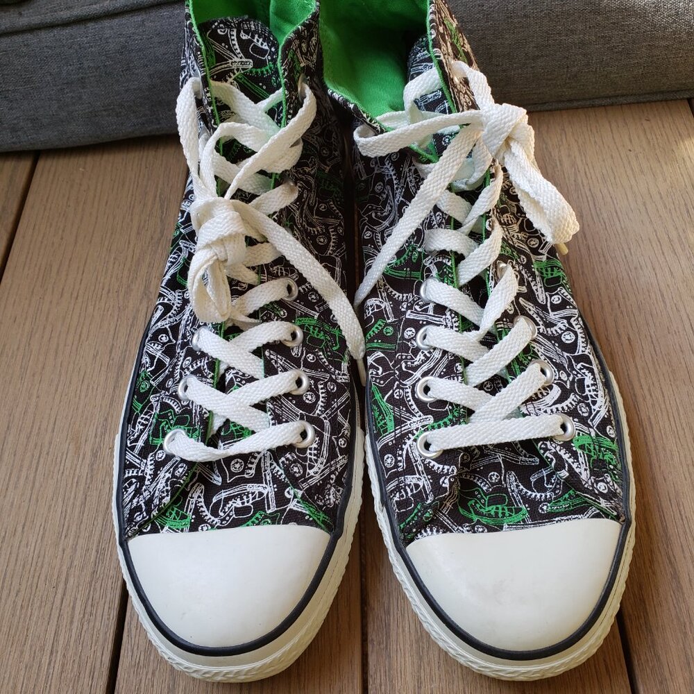BNWoT CTAS Converse black/kelly green converse allover pattern (11M - 13W) KICKS - Picture 2 of 8